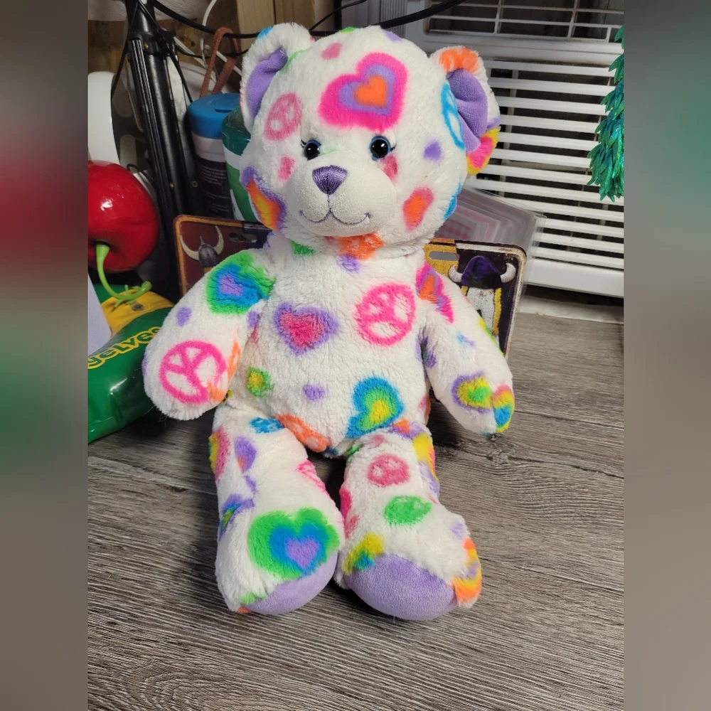 Build A Bear‎ Colorful Heart and Peace Sign Teddy Bear